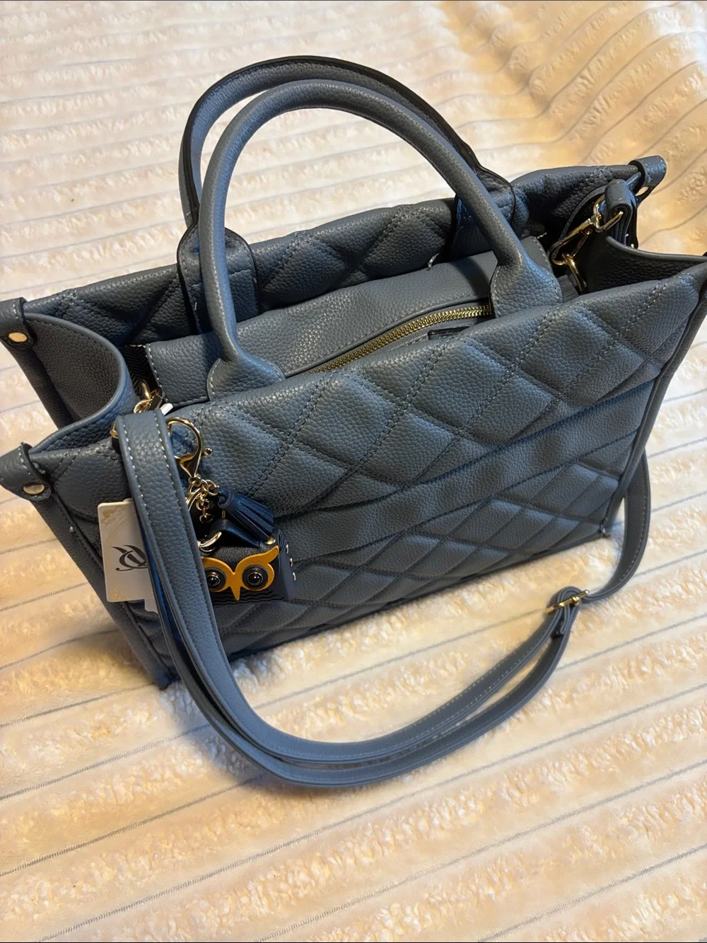 Quilted Top-Handle Tote Bag in Slate Blue